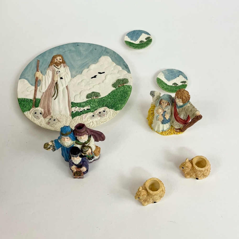 White Religious Tea Set Collection 7 Piece Set